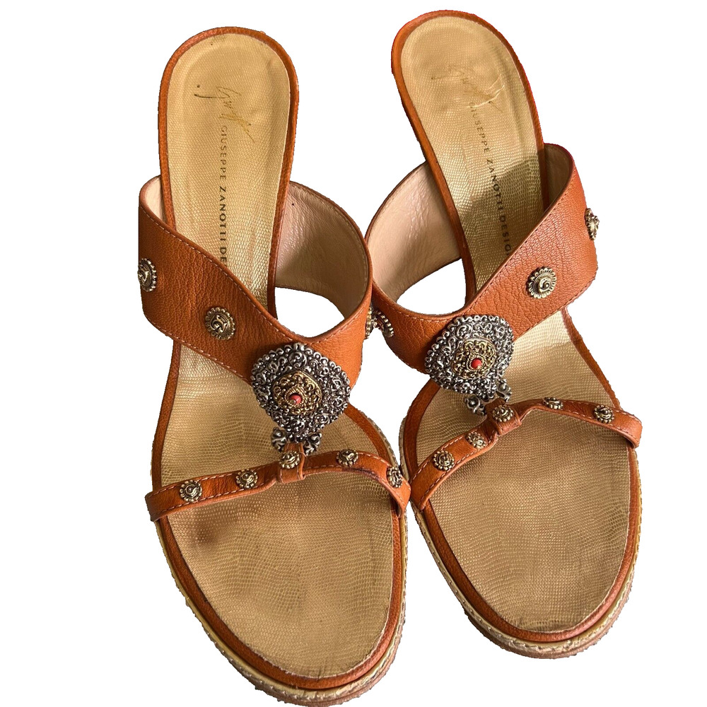 Giuseppe Zanotti Design Heeled Slides Sandals Brown Embellished Size 11